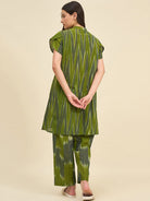 The Kaftan Company Pyjama Set Olive Green Ikat Handloom Cotton Co-ord Set – Puff Sleeve Kurta & Straight Pyjama Pants
