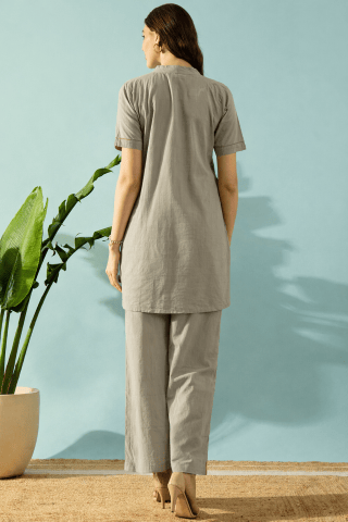 The Kaftan Company Pyjama Set Olive Grid Textured Cotton Nightwear Pyjama Set