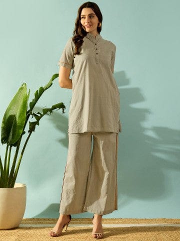 The Kaftan Company Pyjama Set Olive Grid Textured Cotton Nightwear Pyjama Set