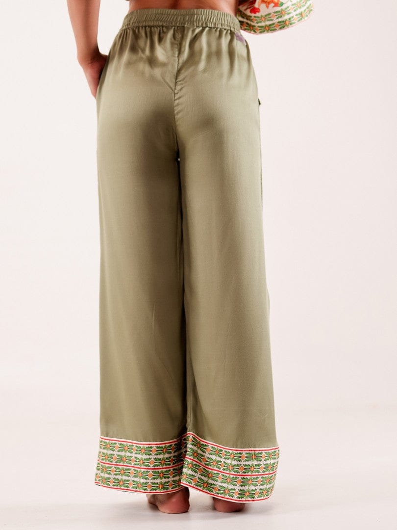 The Kaftan Company Pyjama Set Olive Printed Viscose Rayon Nightwear Pyjama Set