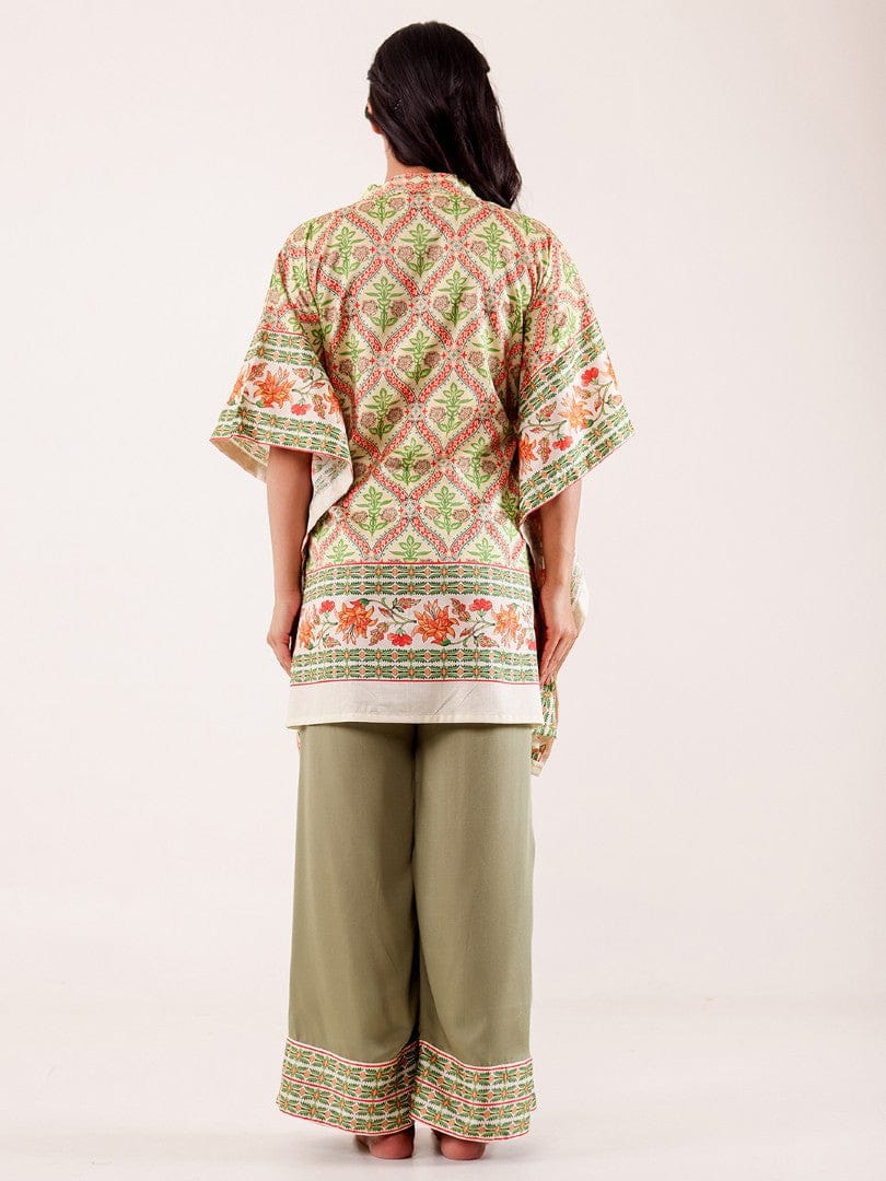 The Kaftan Company Pyjama Set Olive Printed Viscose Rayon Nightwear Pyjama Set
