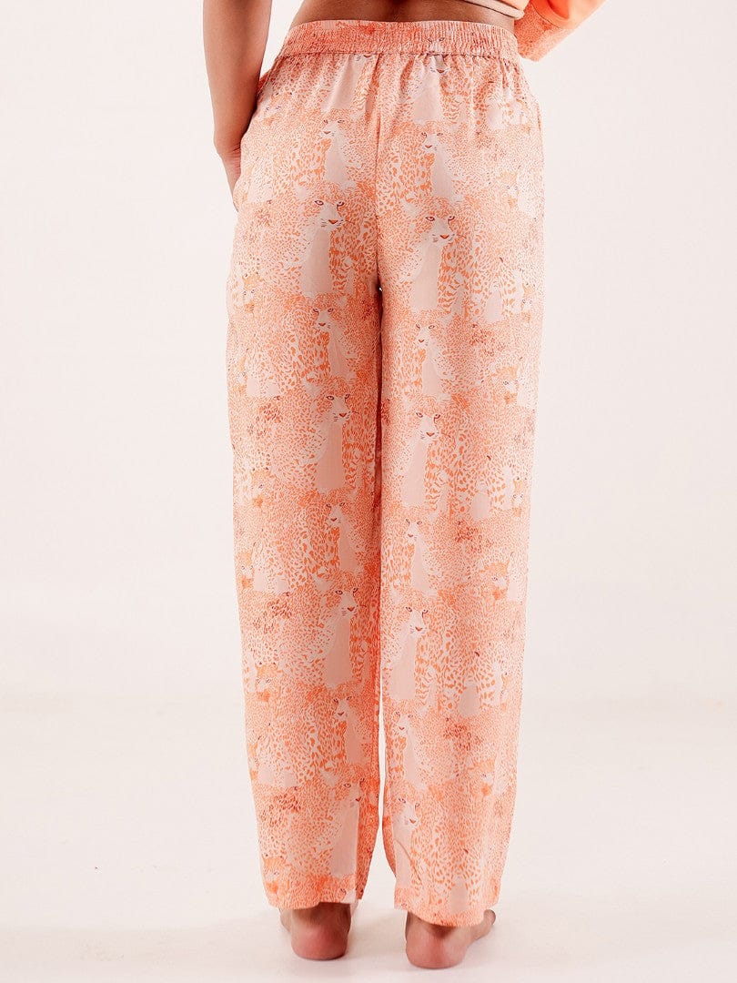 The Kaftan Company Pyjama Set Peach Animal Printed Viscose Rayon Pyjama Set