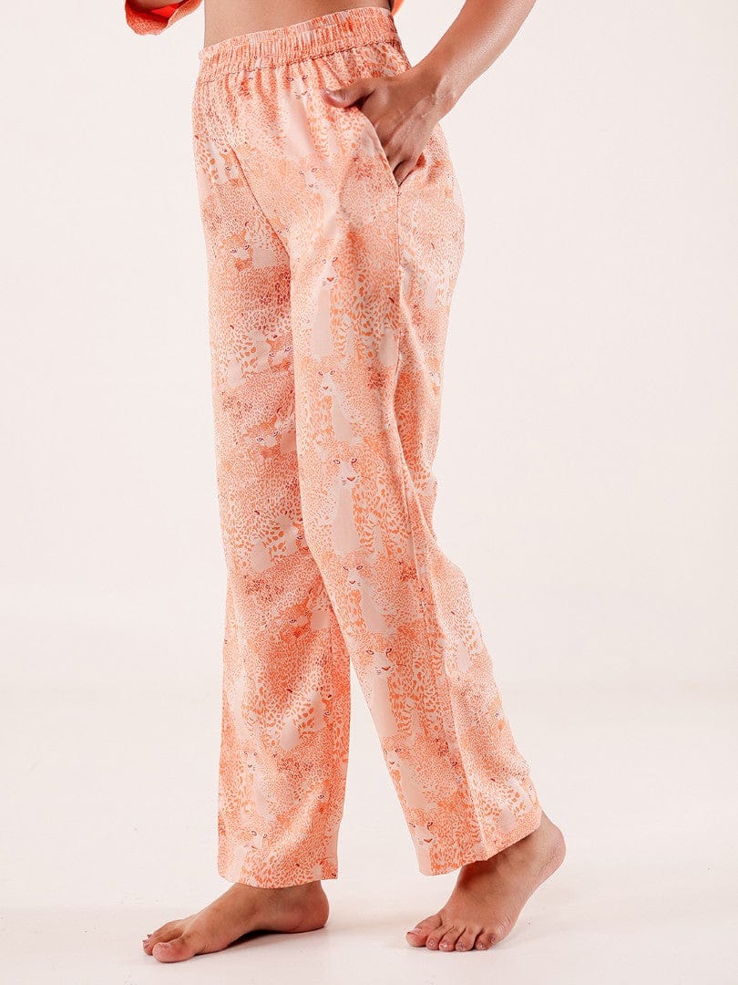 The Kaftan Company Pyjama Set Peach Animal Printed Viscose Rayon Pyjama Set