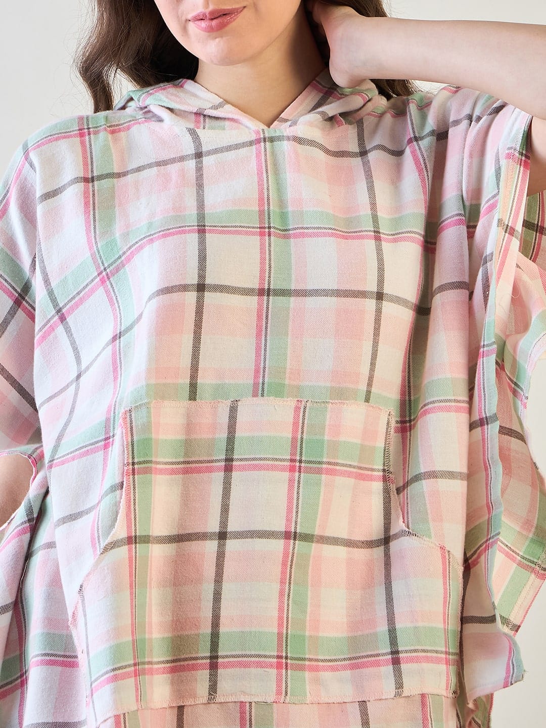 The Kaftan Company Pyjama Set Pink and Green Plaid Loungewear