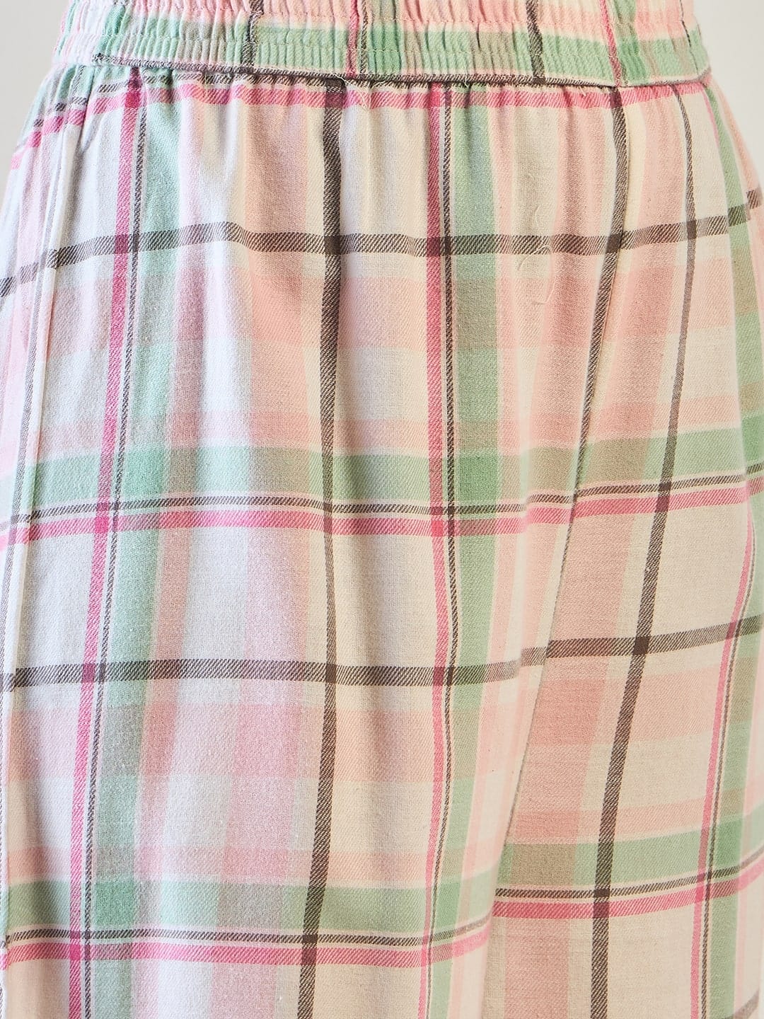 The Kaftan Company Pyjama Set Pink and Green Plaid Loungewear