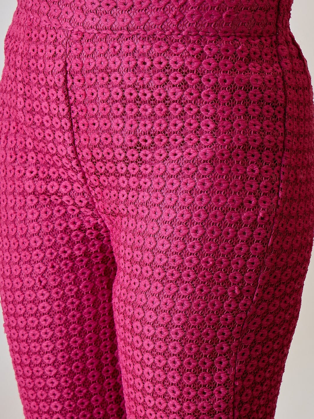 The Kaftan Company Pyjama Set Pink Textured Lace Ruffled Pyjama Set