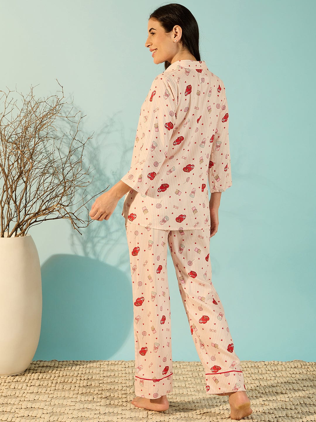 The Kaftan Company Pyjama Set Radiating Red Heart Cotton Chic Pyjama Set For Women
