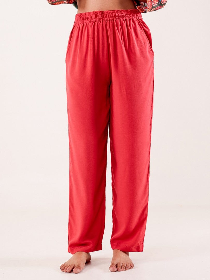 The Kaftan Company Pyjama Set Rust Ethnic Printed Viscose Nightwear Pyjama Set