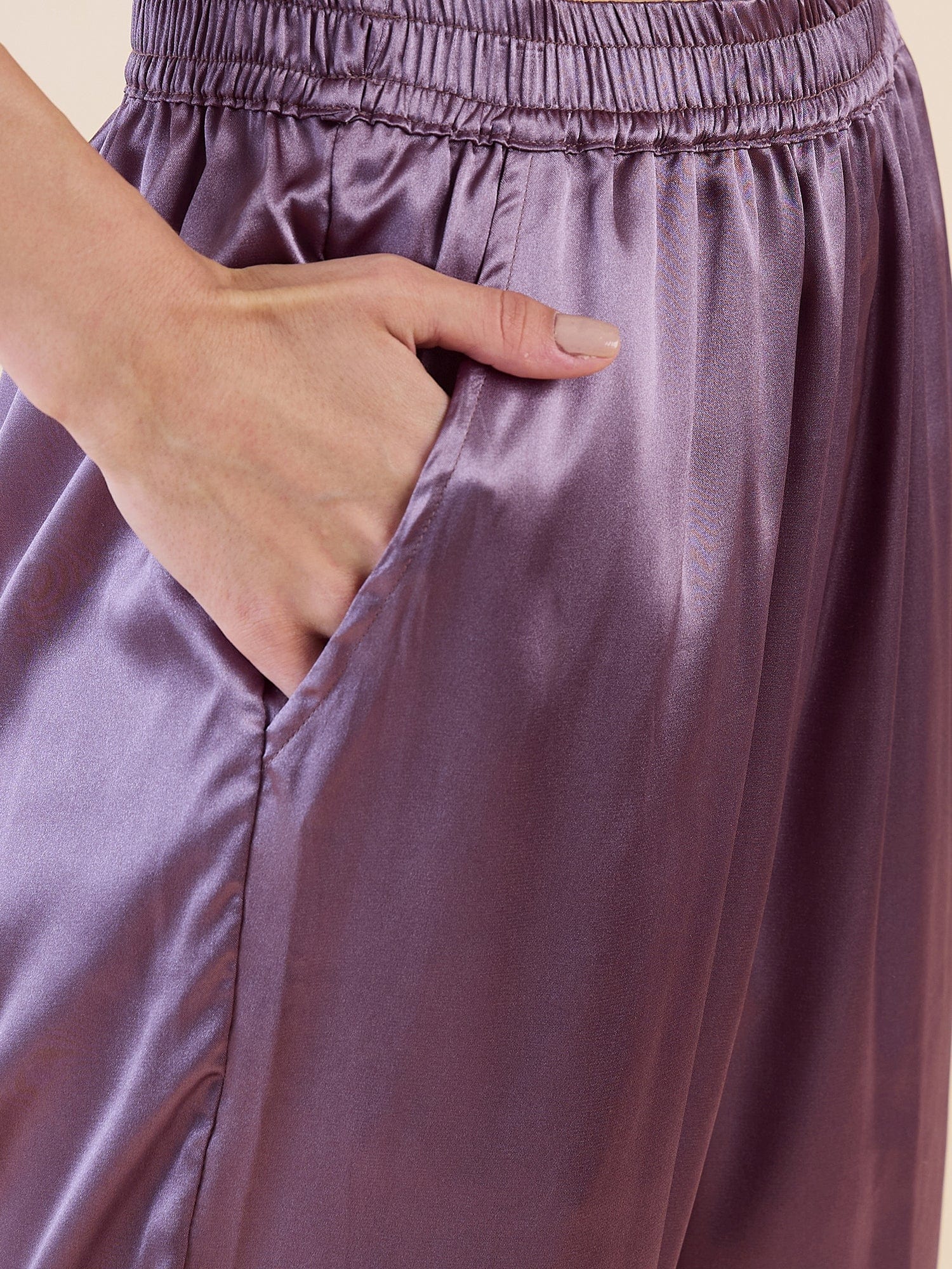 The Kaftan Company Pyjama Set Short Sleeve Purple Satin Pyjama Set with Leopard Trim