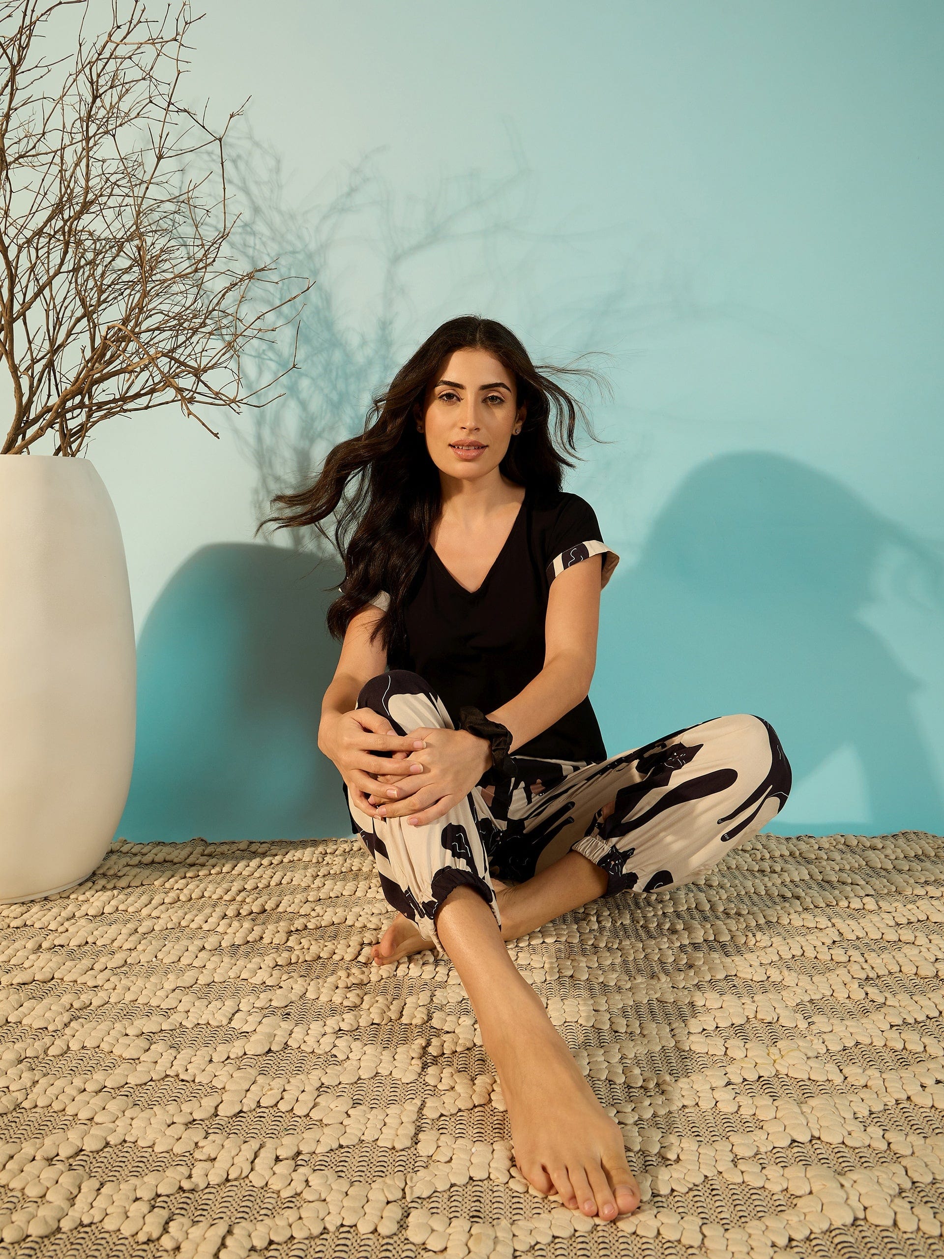 The Kaftan Company Pyjama Set Soft Modal Cat Printed Pyjama Set For Women