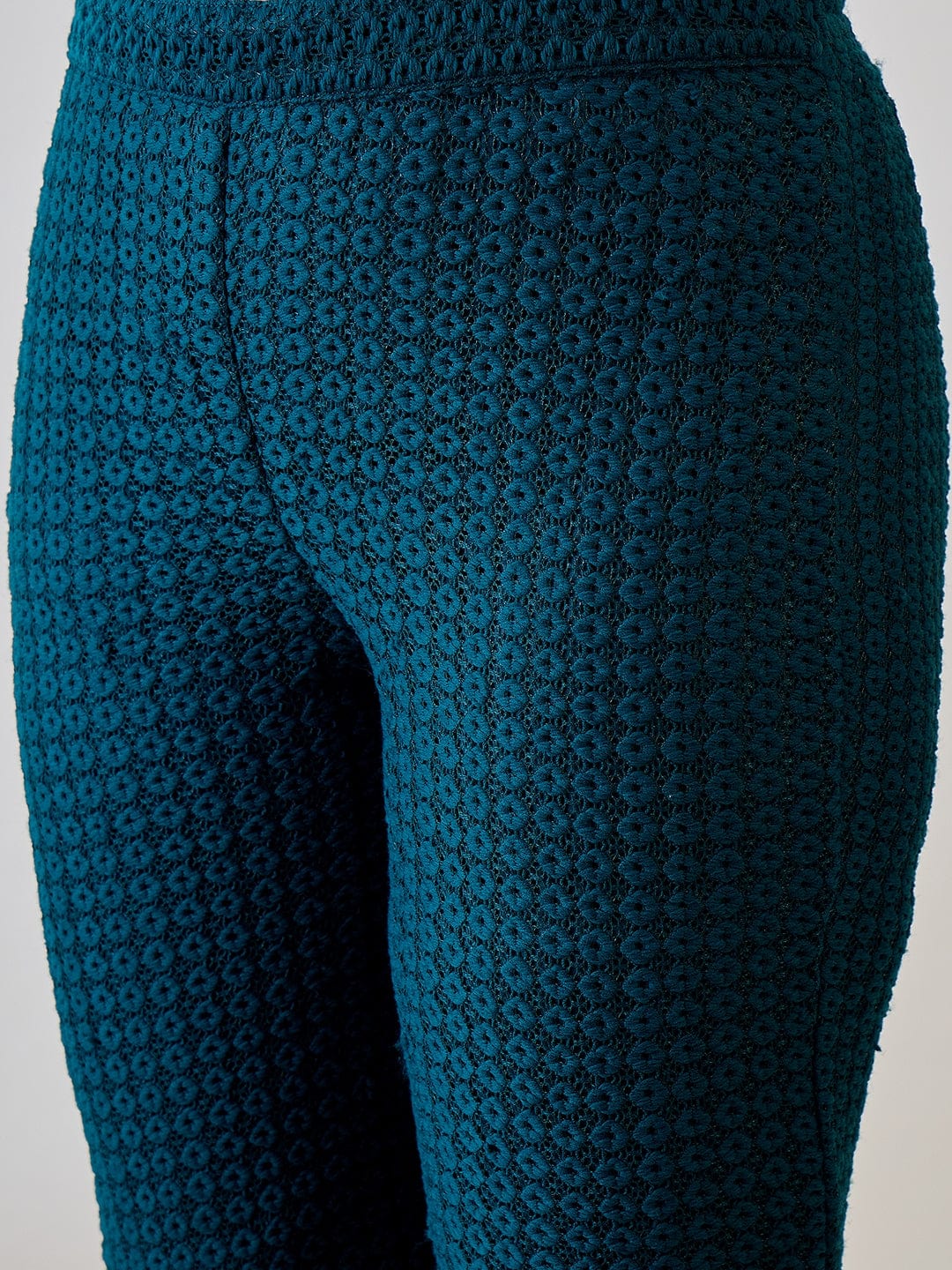 The Kaftan Company Pyjama Set Teal Green Textured Lace Ruffled Cord Set