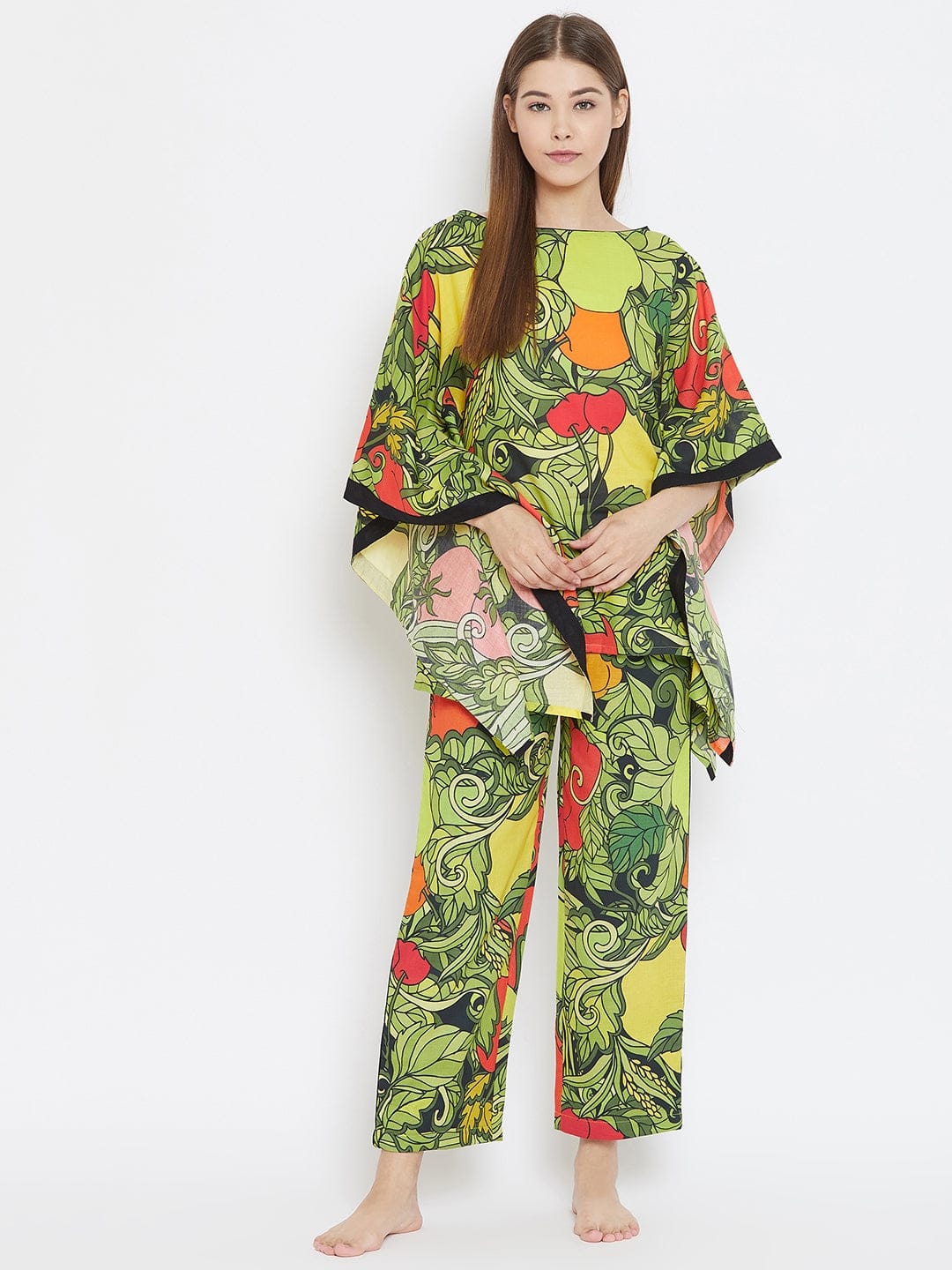 The Kaftan Company Pyjama Set Tropical Fruits Kaftan and Pyjama Loungeset