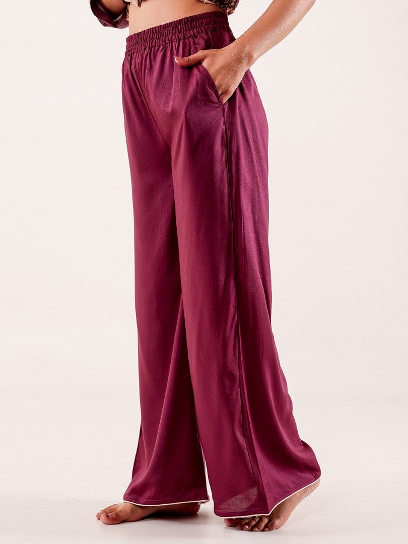 The Kaftan Company Pyjama Set Wine Printed Viscose Rayon Nightwear Pyjama Set