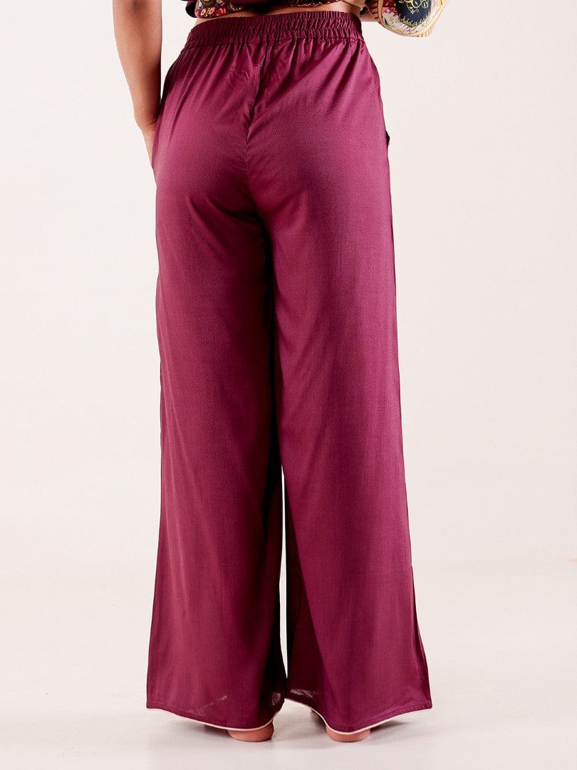 The Kaftan Company Pyjama Set Wine Printed Viscose Rayon Nightwear Pyjama Set