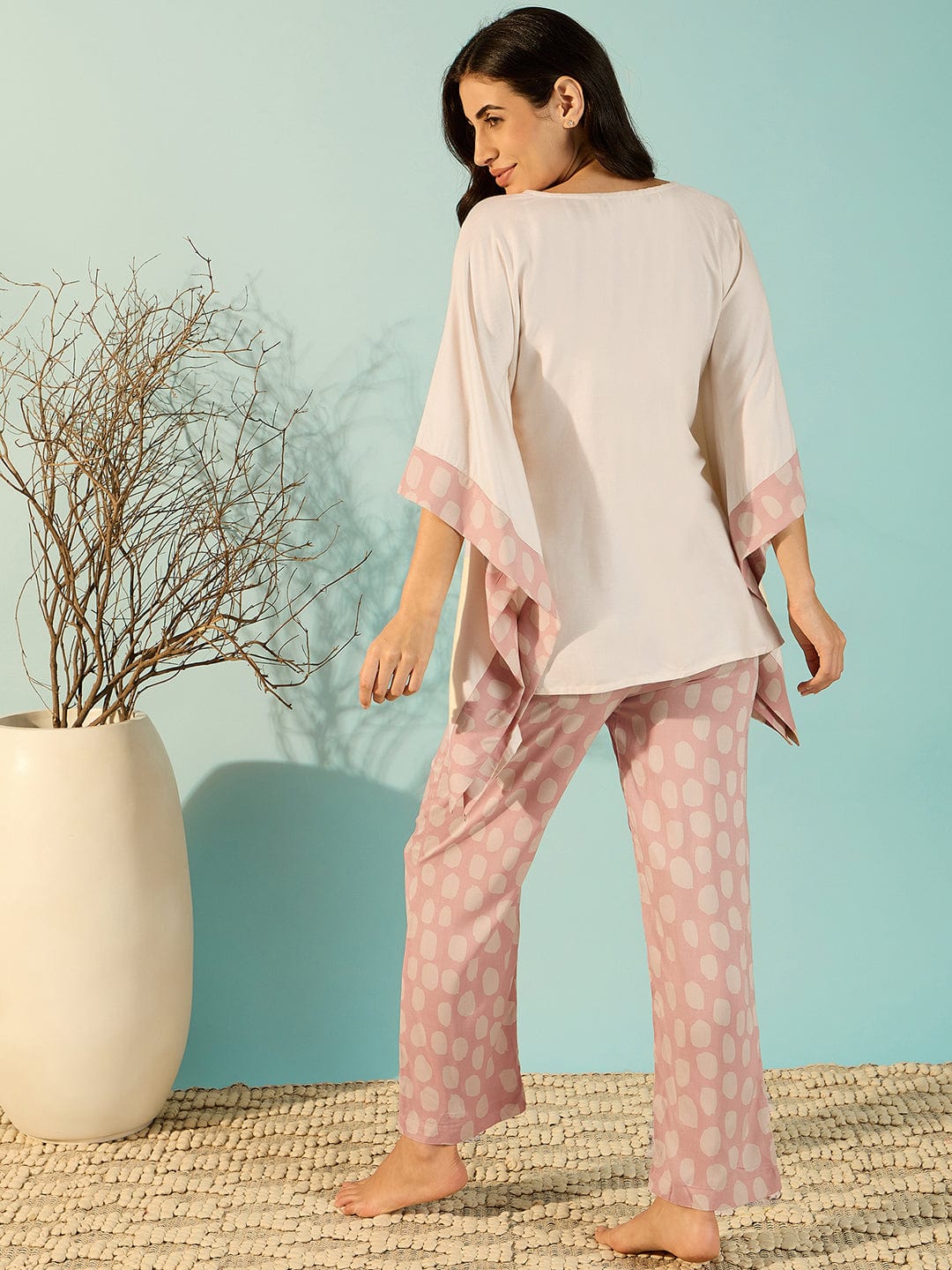 The Kaftan Company Pyjama Set Women Off-White Cozy Modal Pyjama Kaftan Night Suit Set