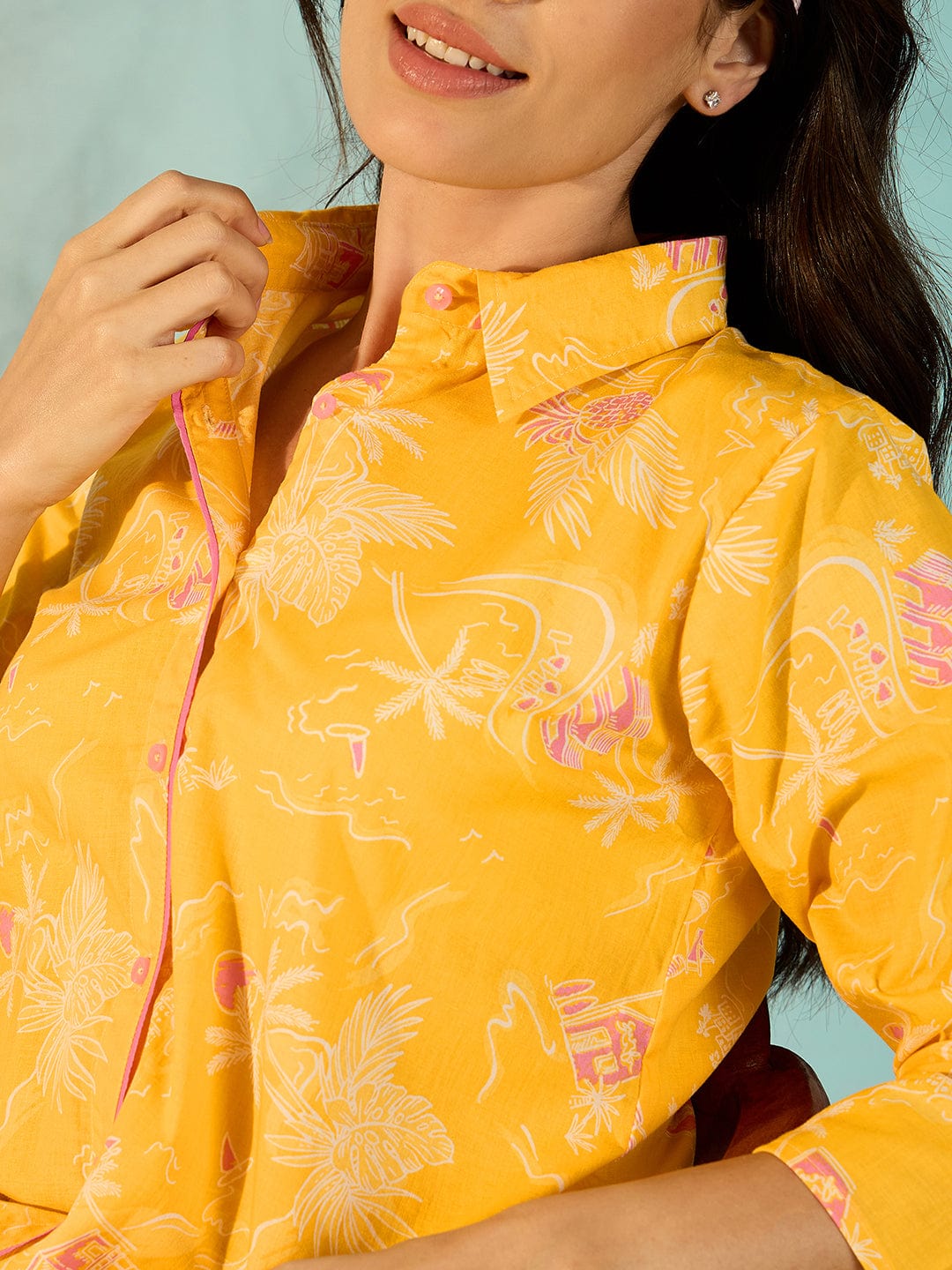 The Kaftan Company Pyjama Set Women Radiant Yellow Relaxing Soft Cotton Pyjama Set