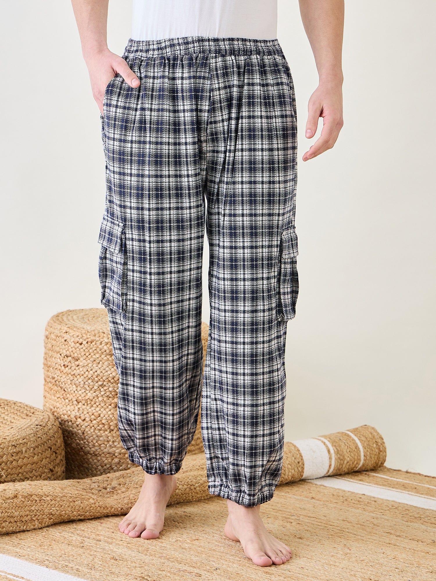 The Kaftan Company Pyjamas Mens Black Checks Lounge Pants