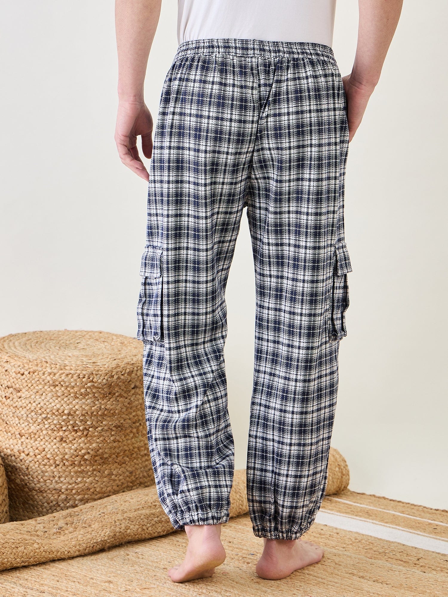 The Kaftan Company Pyjamas Mens Black Checks Lounge Pants