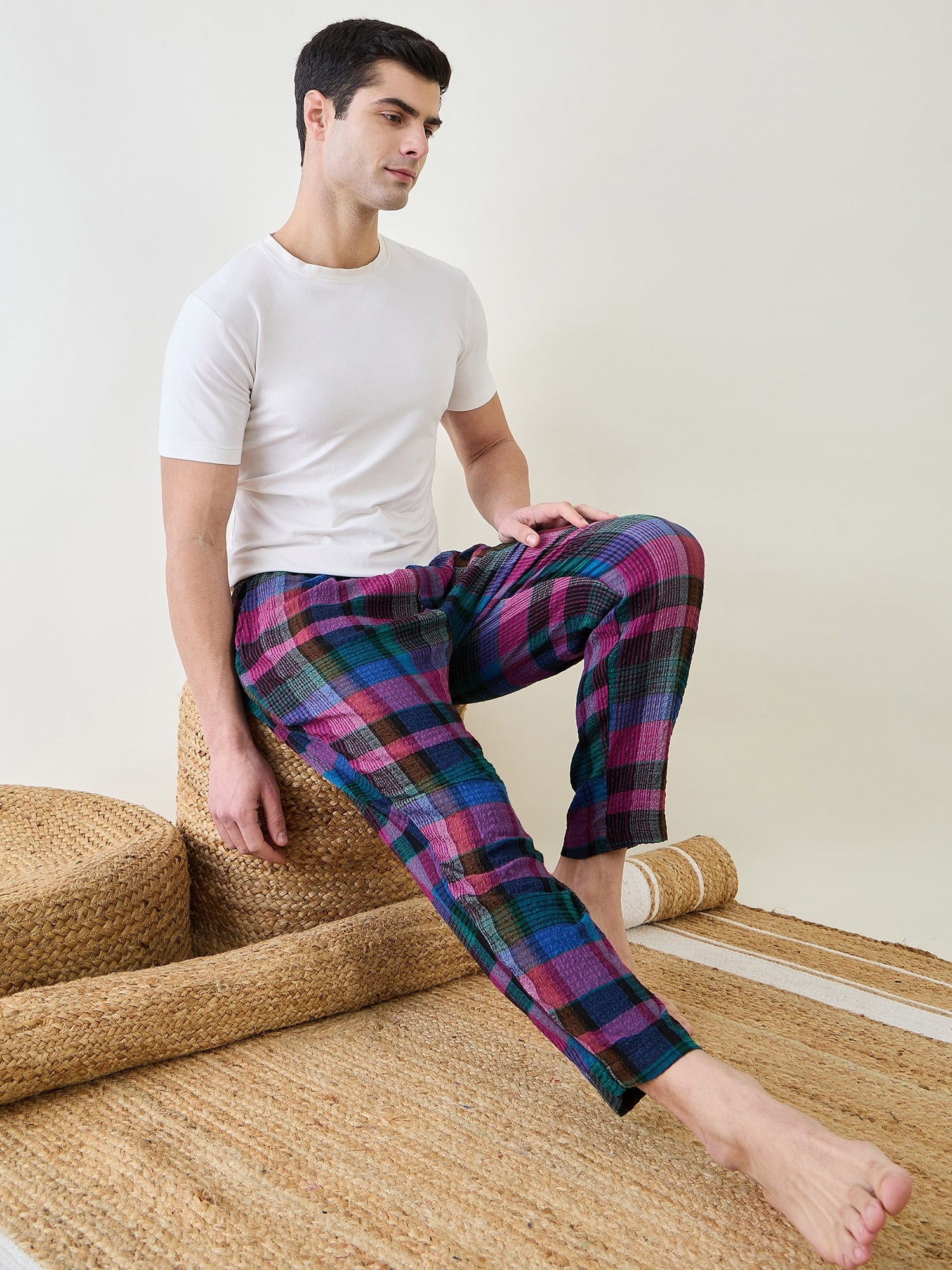 The Kaftan Company Pyjamas Multi Colour Checkered Narrow Fit Lounge Pants