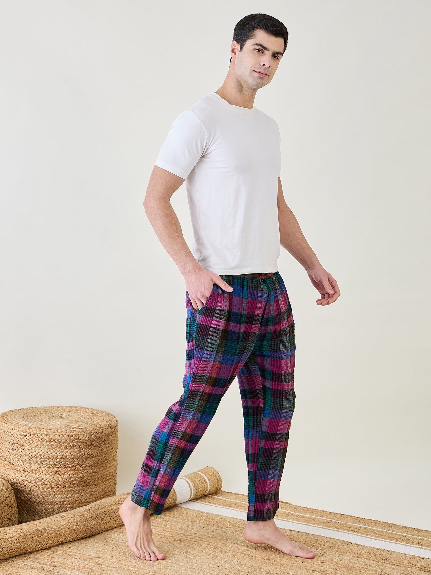 The Kaftan Company Pyjamas Multi Colour Checkered Narrow Fit Lounge Pants