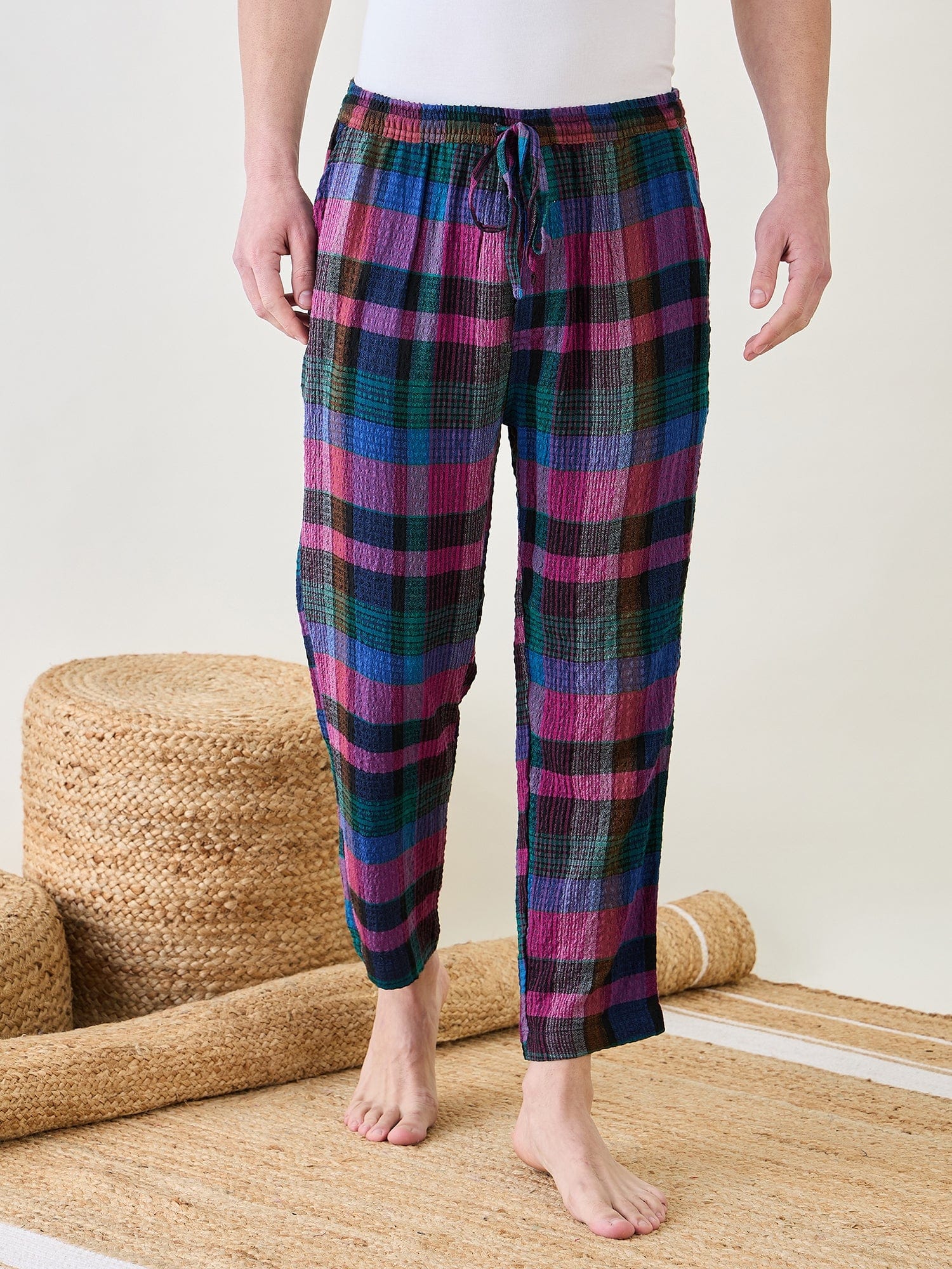 The Kaftan Company Pyjamas Multi Colour Checkered Narrow Fit Lounge Pants
