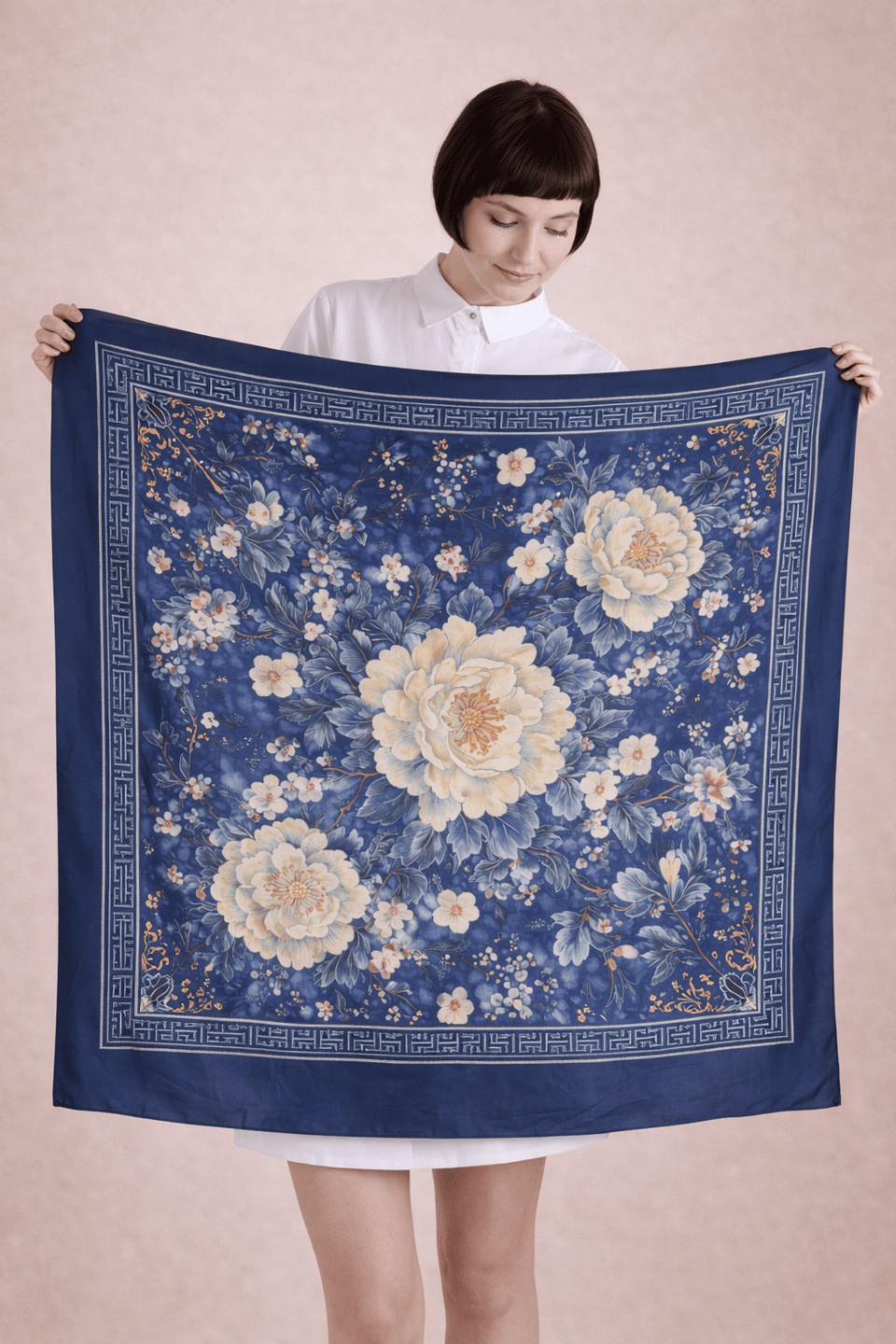 The Kaftan Company Scarfs One size Blue Azure Peony Silk Scarf