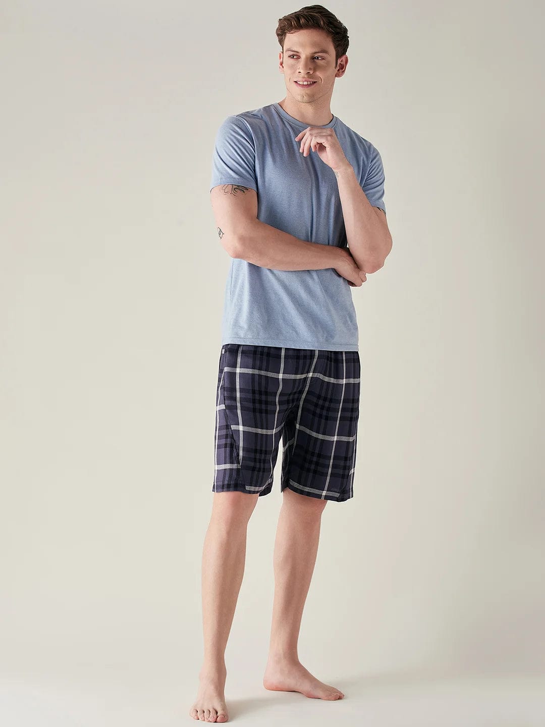 The Kaftan Company shorts Mens Blue Supersoft Plaid Twill Cotton Shorts