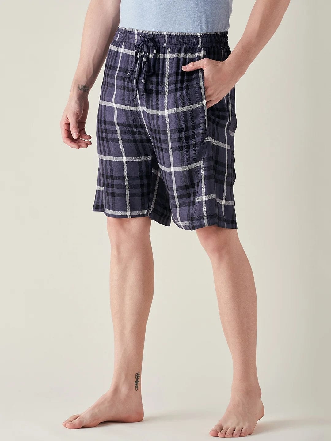 The Kaftan Company shorts Mens Blue Supersoft Plaid Twill Cotton Shorts
