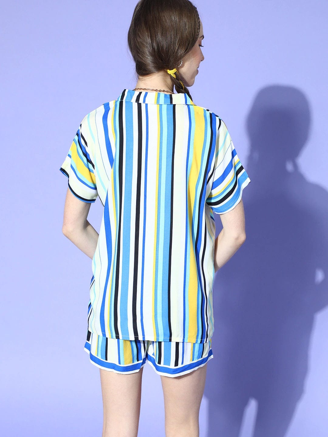 The Kaftan Company Shorts Set Blue and White Striped Shirt and Shorts Set