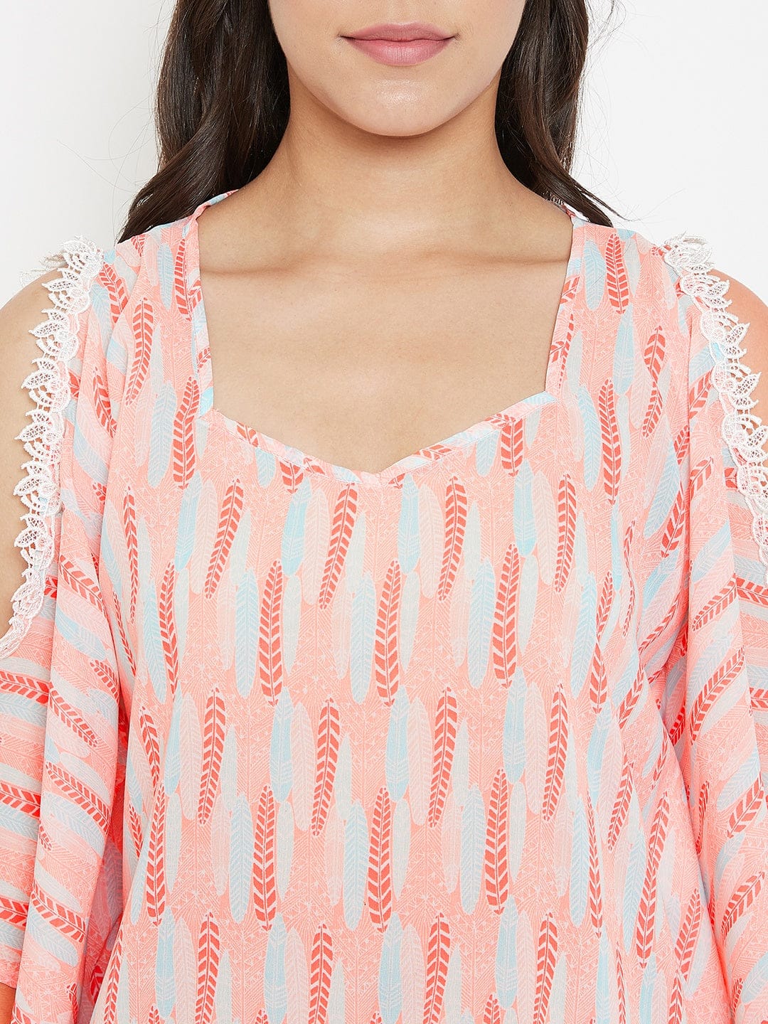 The Kaftan Company Shorts Set Feather Print Georgette Shorts Set