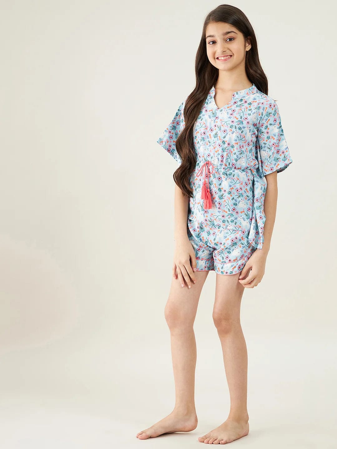 The Kaftan Company Shorts Set Girls Blue Unicorns Paradise Loungeset