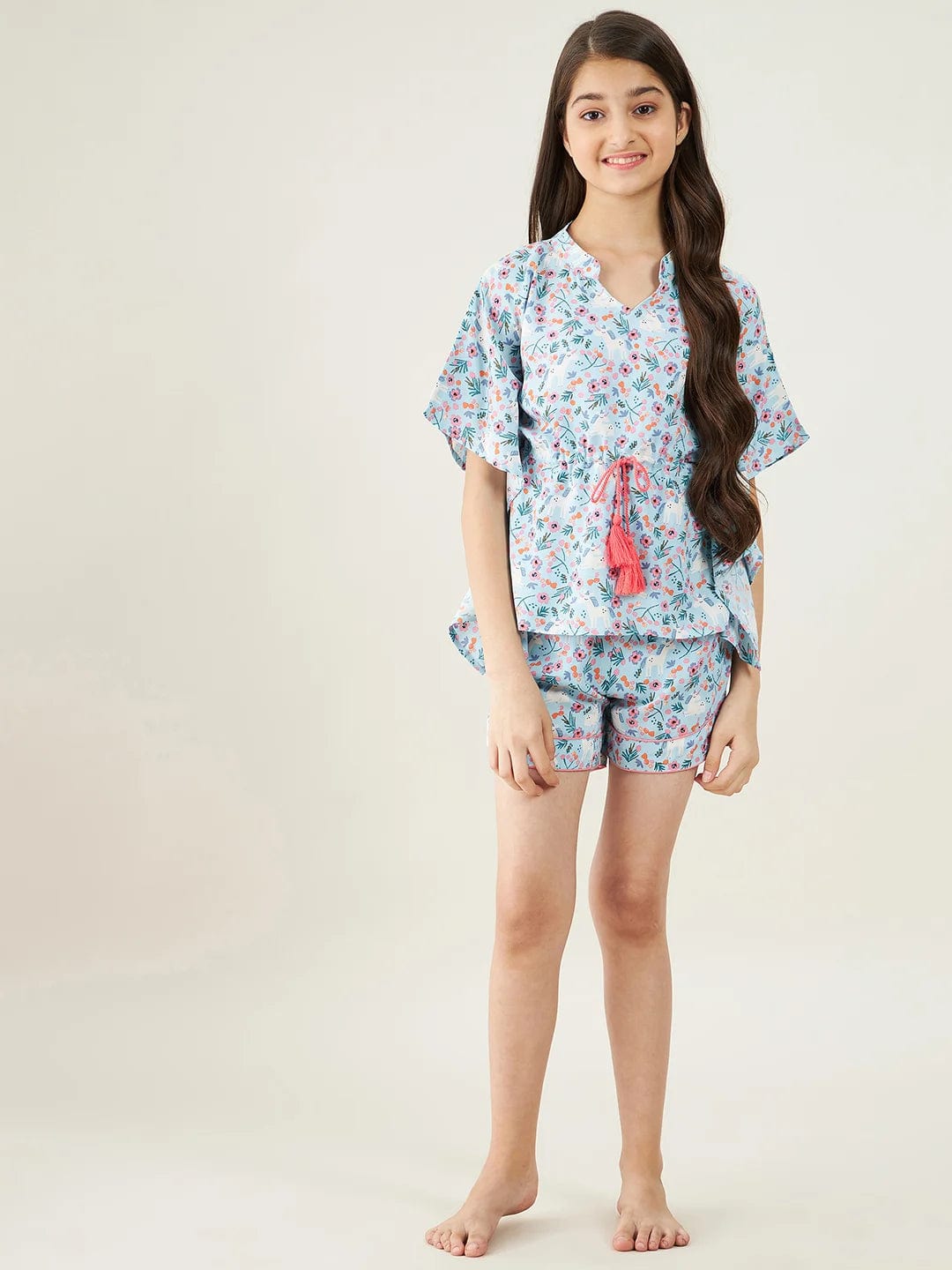 The Kaftan Company Shorts Set Girls Blue Unicorns Paradise Loungeset
