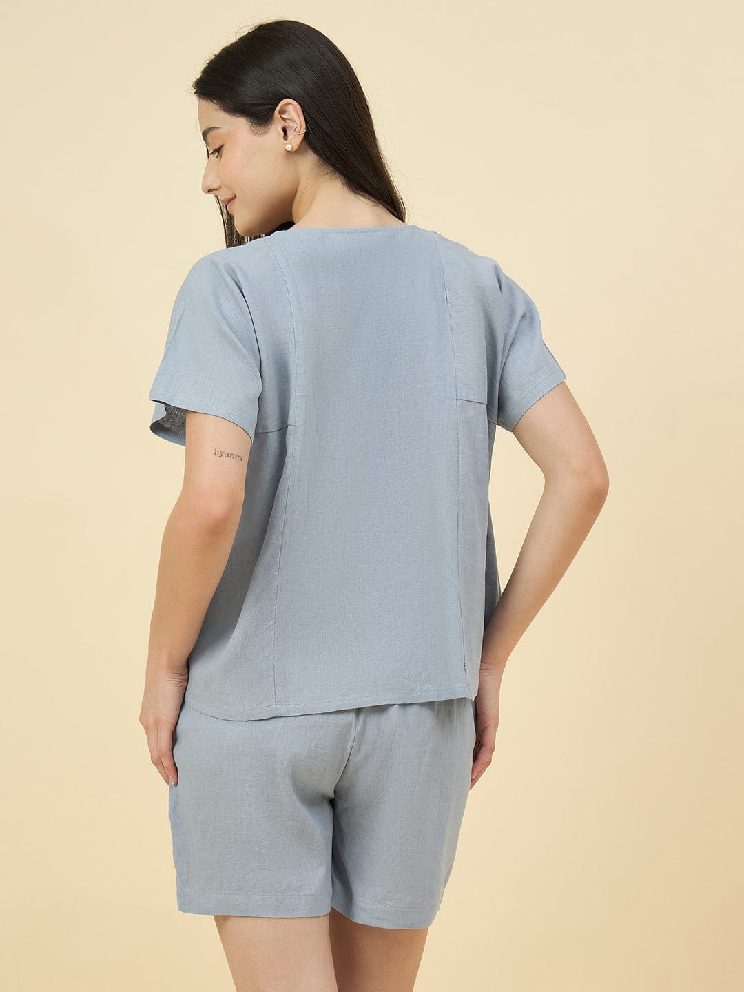 The Kaftan Company Shorts Set Grey Linen Shorts Nightwear Set - Boxy Fit Top & Breezy Comfort