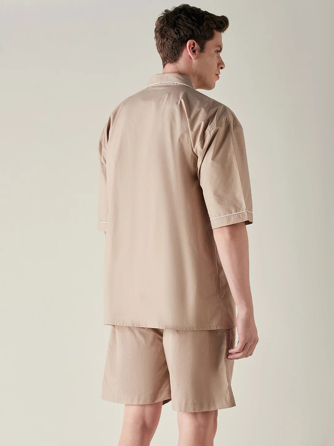 The Kaftan Company Shorts Set Mens Beige Solid Pure Cotton Crisp Shorts Set