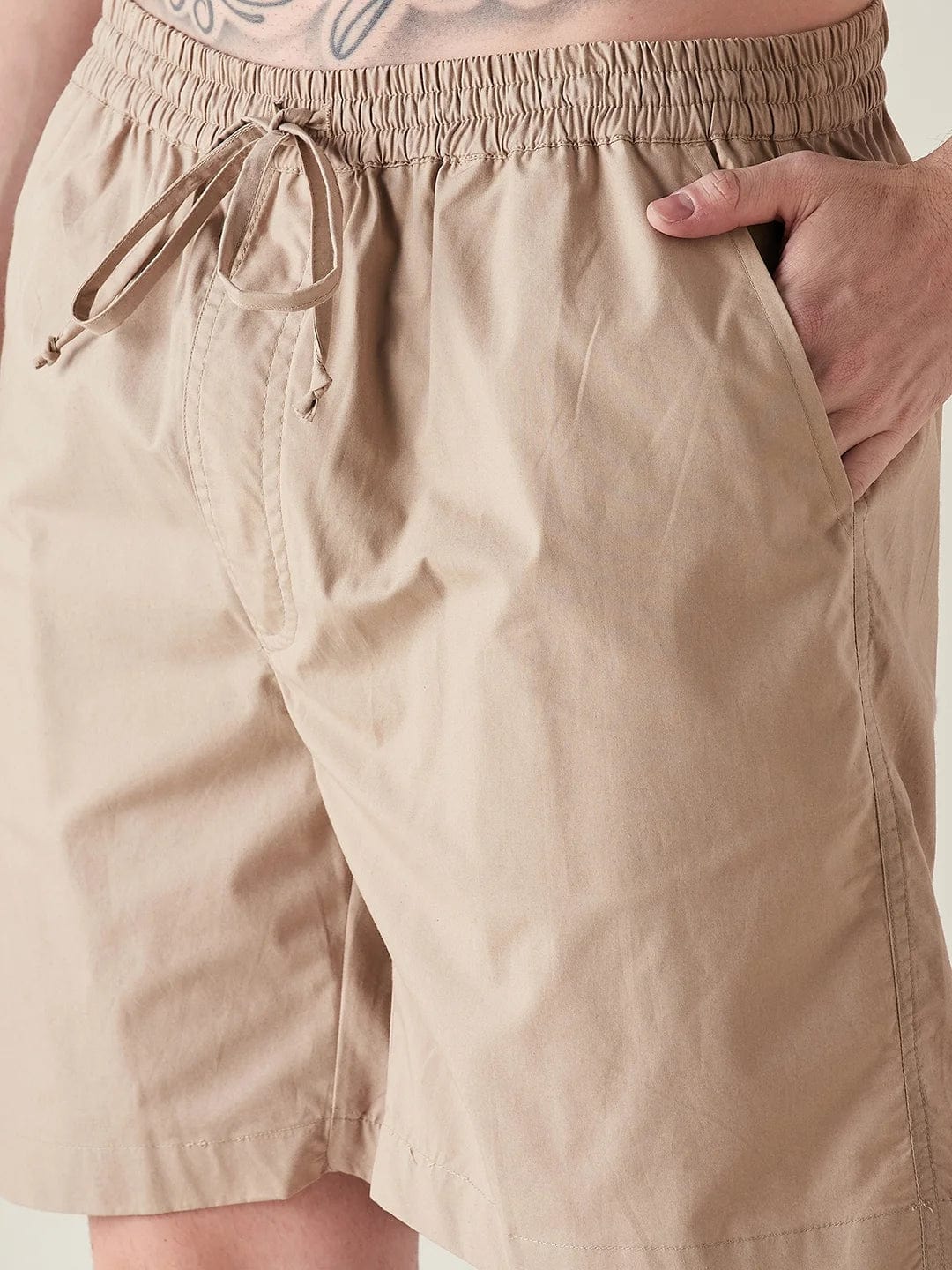 The Kaftan Company Shorts Set Mens Beige Solid Pure Cotton Crisp Shorts Set
