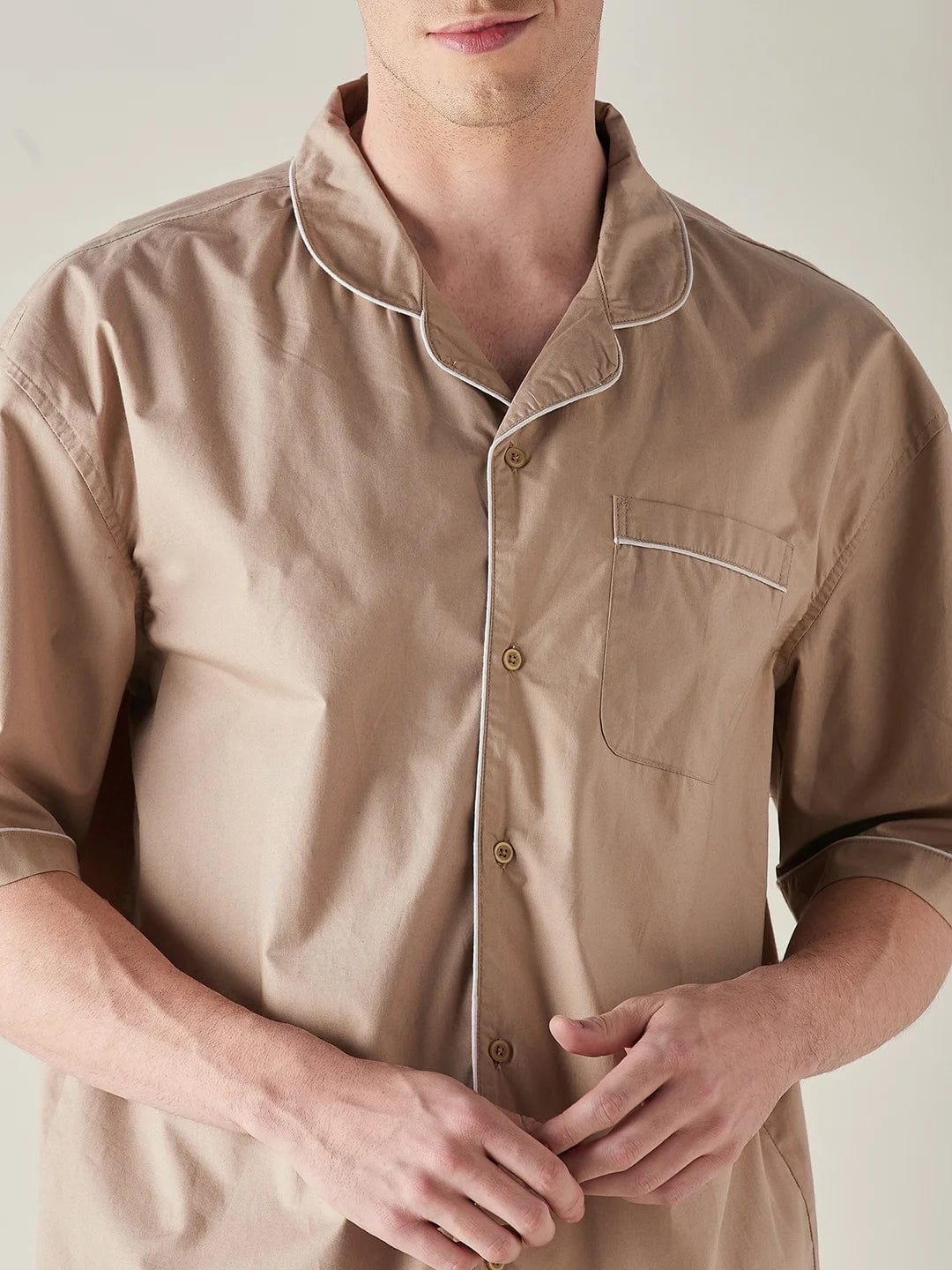 The Kaftan Company Shorts Set Mens Beige Solid Pure Cotton Crisp Shorts Set