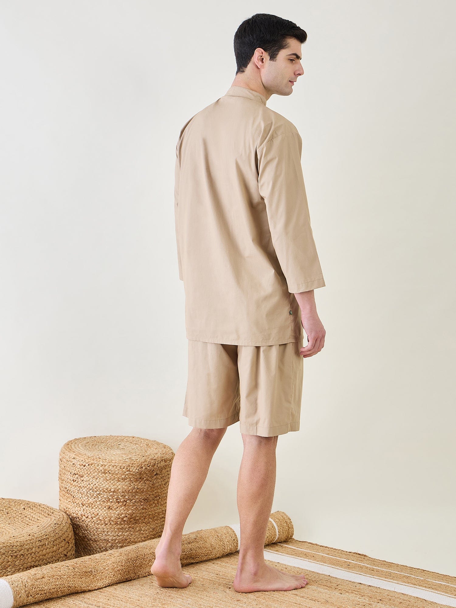The Kaftan Company Shorts Set Mens Beige Top and Shorts Set