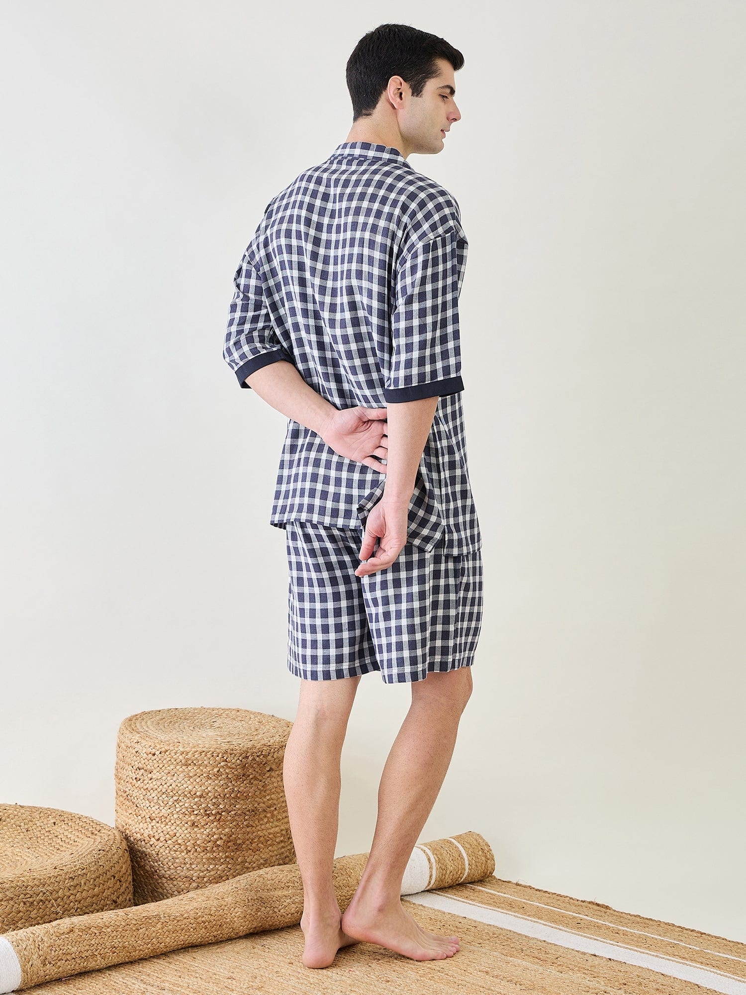 The Kaftan Company Shorts Set Mens Blue Checks Shorts Set