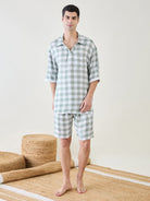 The Kaftan Company Shorts Set Mens Sage Checks Co-ord Set