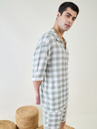 The Kaftan Company Shorts Set Mens Sage Checks Co-ord Set