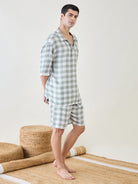 The Kaftan Company Shorts Set Mens Sage Checks Co-ord Set