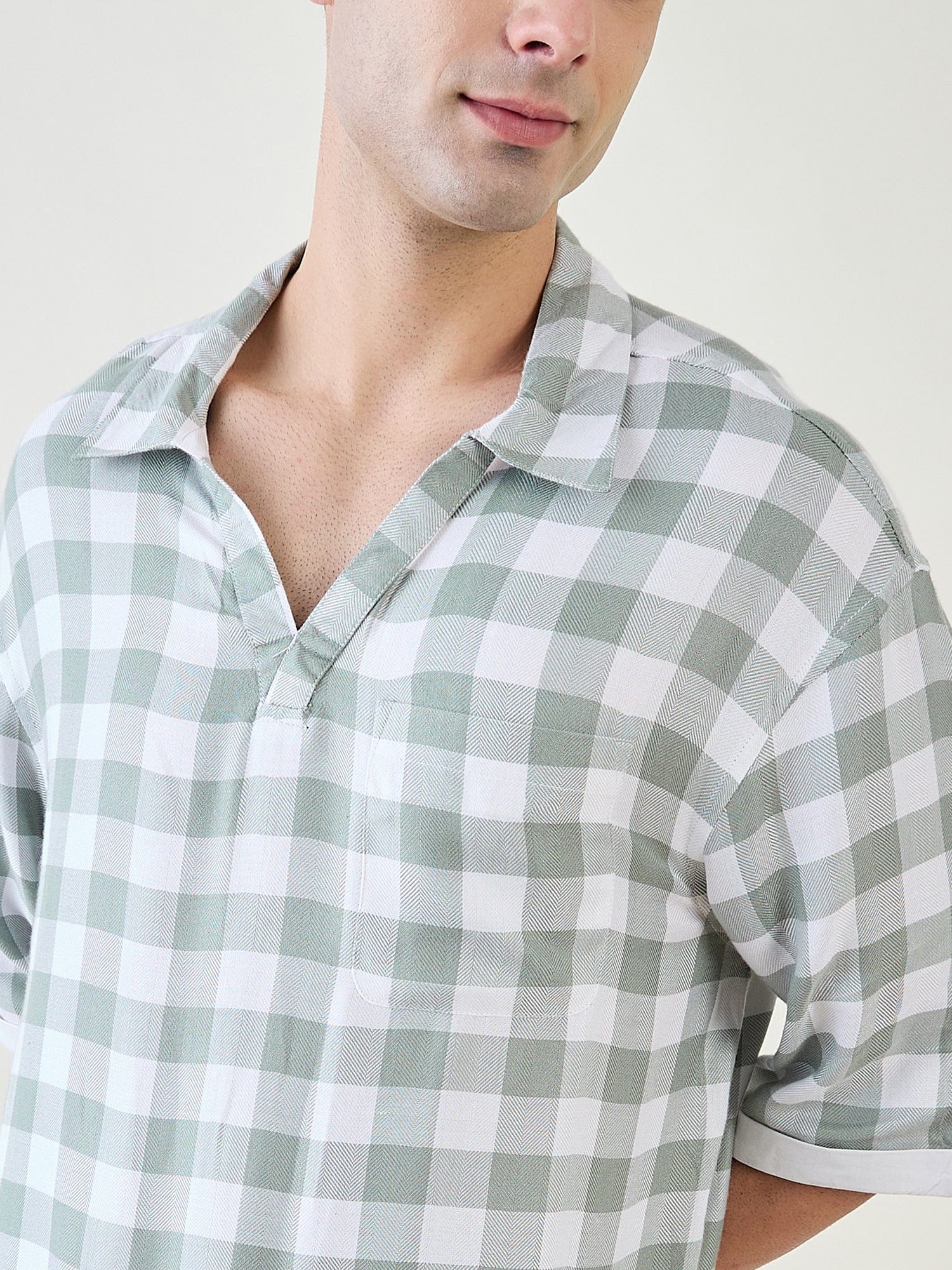 The Kaftan Company Shorts Set Mens Sage Checks Co-ord Set
