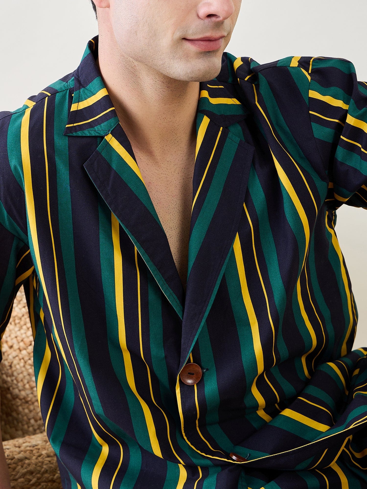 The Kaftan Company Shorts Set Mens Striped Collar Shirt and Shorts Set