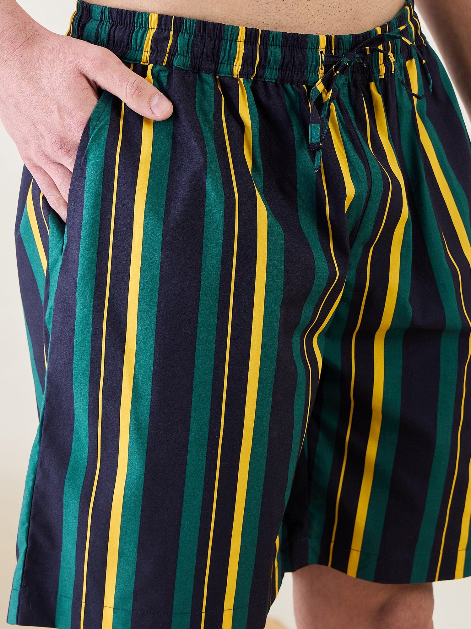 The Kaftan Company Shorts Set Mens Striped Collar Shirt and Shorts Set