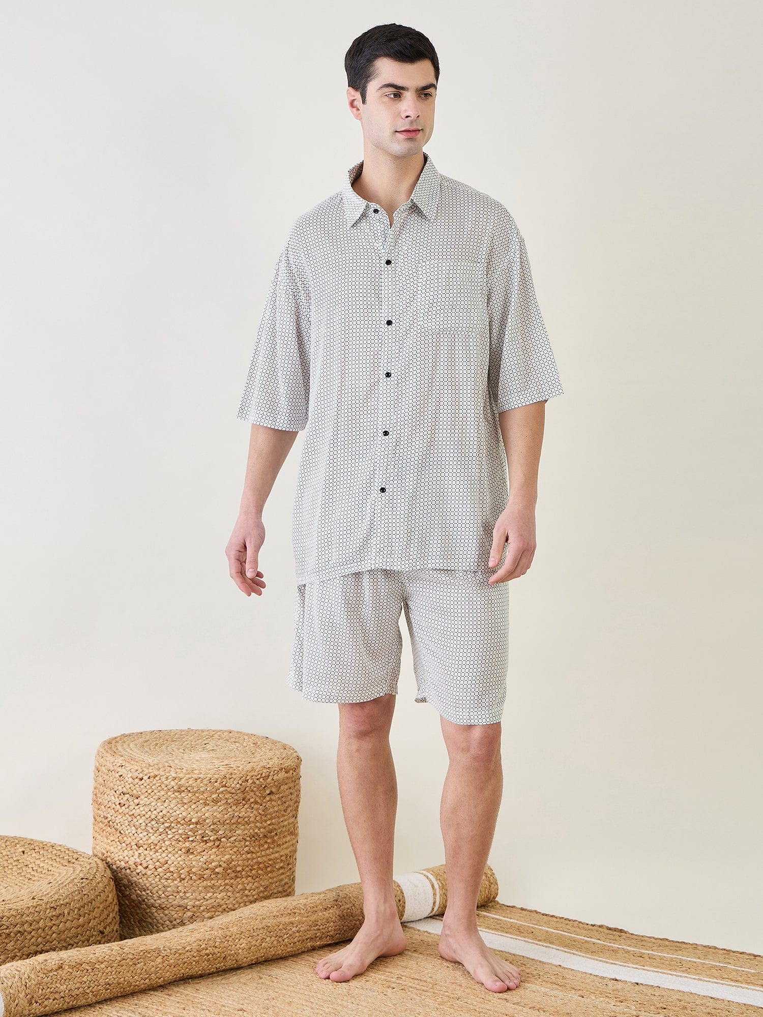 The Kaftan Company Shorts Set Mens White Supersoft Shorts Set