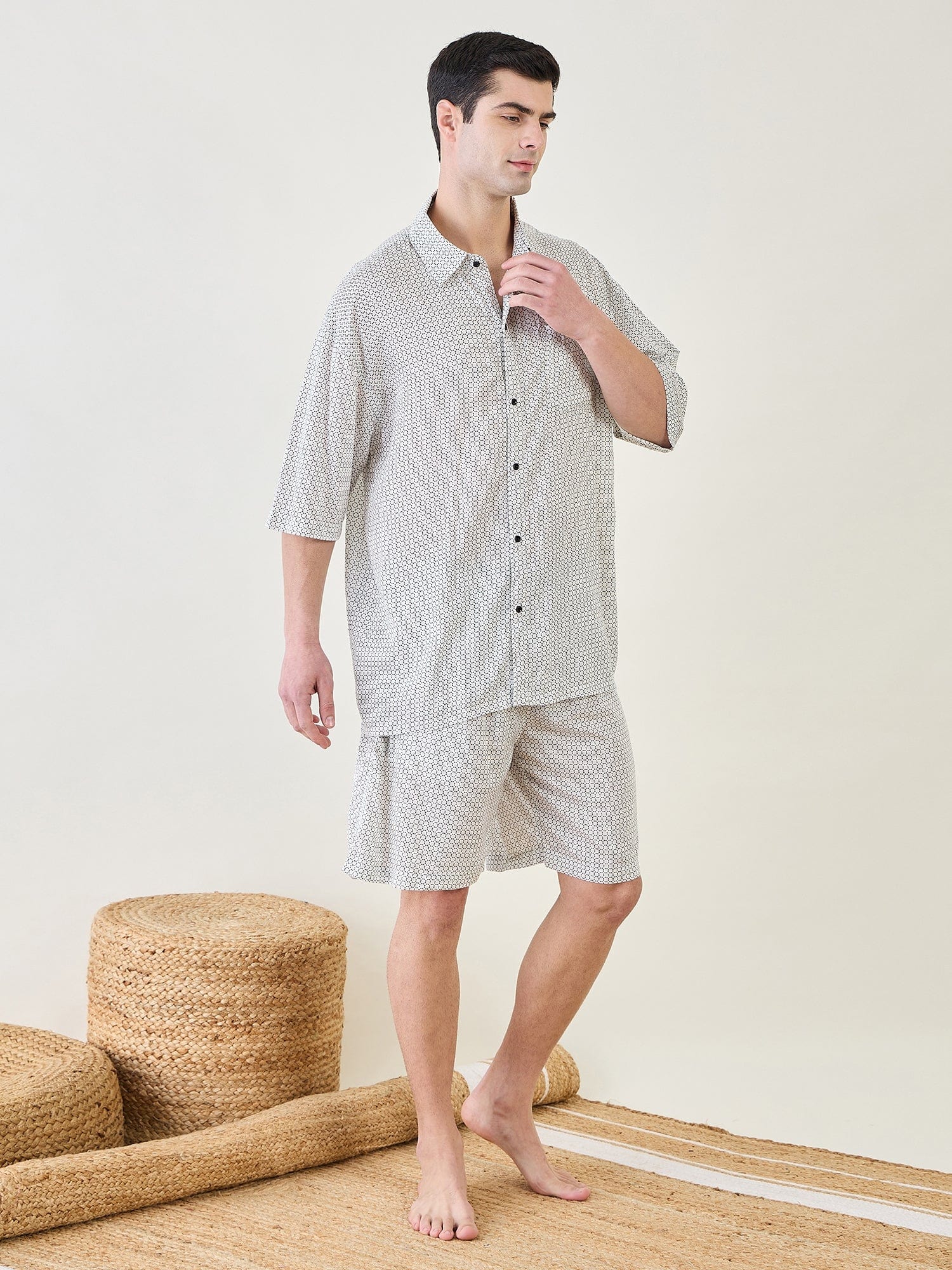 The Kaftan Company Shorts Set Mens White Supersoft Shorts Set