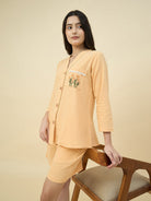 The Kaftan Company Shorts Set Yellow Cotton Nightwear Shorts Set – Hand Embroidered Pockets