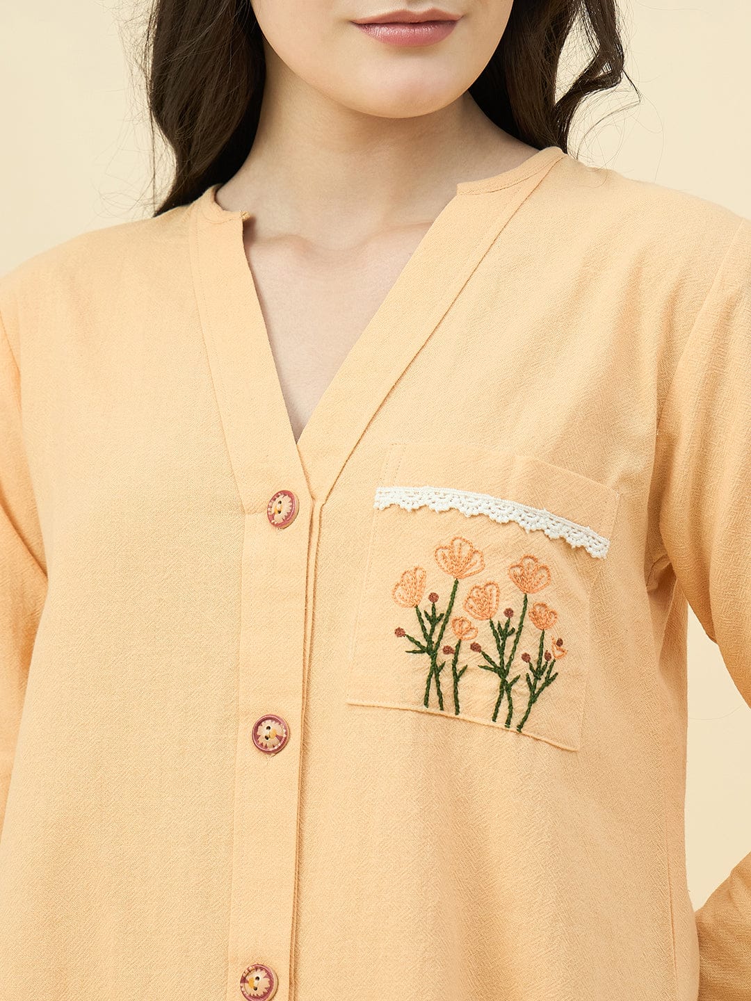 The Kaftan Company Shorts Set Yellow Cotton Nightwear Shorts Set – Hand Embroidered Pockets