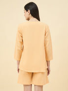 The Kaftan Company Shorts Set Yellow Cotton Nightwear Shorts Set – Hand Embroidered Pockets