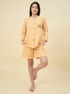 The Kaftan Company Shorts Set Yellow Cotton Nightwear Shorts Set – Hand Embroidered Pockets